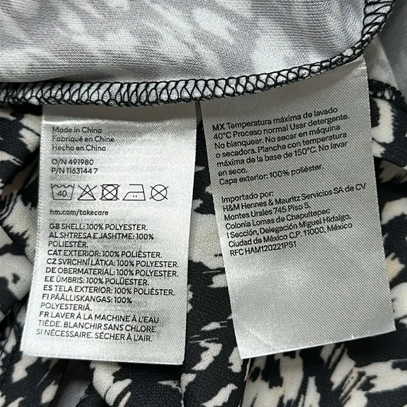 H&M Black and White Twist Front Abstract Print Spaghetti Strap Midi Dress Size M - Picture 9 of 12